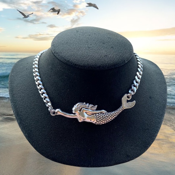 Mermaid necklace stainless steel cuban chain choker - Picture 1 of 12